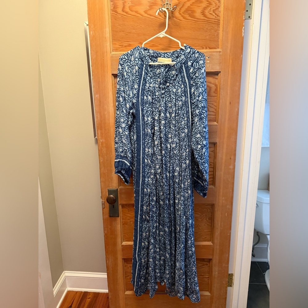 Natalie Martin Fiore Blue Floral Maxi Dress Sz M - Picture 2 of 6